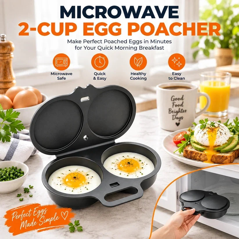 🥚 Perfect Poached Eggs in 2 Mins – No Oil, No Explosion. Microwave Egg Cooker with Splash-Proof Lid.
